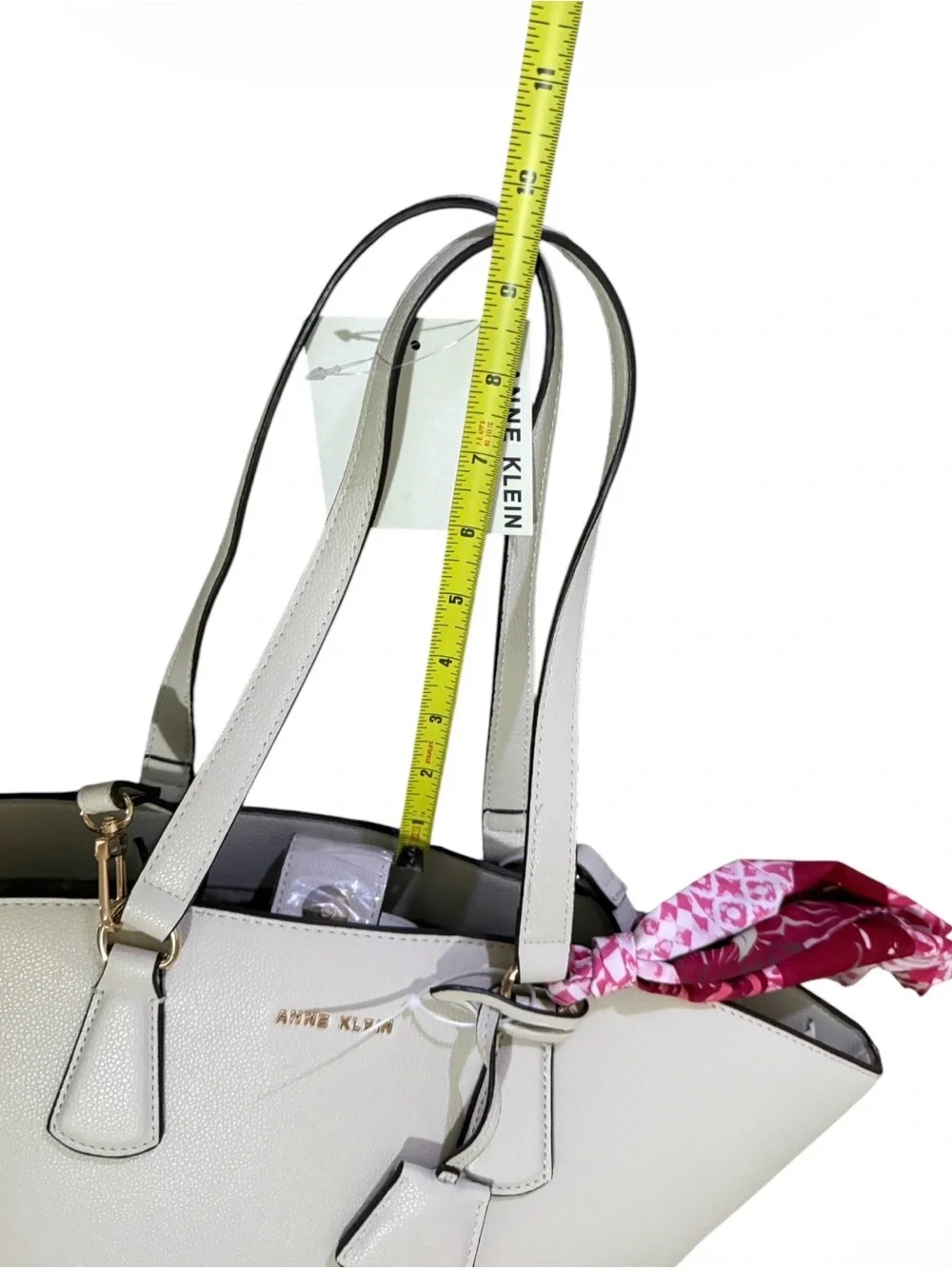Anne Klein Cream Tote with Pink Scarf Detail